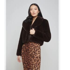 L'AGENCE Women's Davy Faux Fur Cropped Oversized Jacket Size 0 NWT